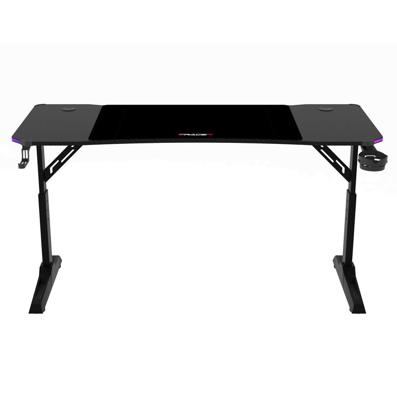 Pevný herný stôl 140x60cm, RGB LED, nastaviteľná výška, melamín, carbon, LT-H1214 BK