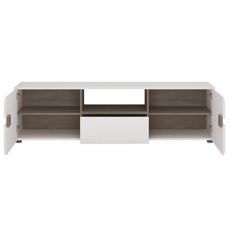 TV komoda, 164cm, biely lesk, dub sonoma tmavý truflový, LYNATET TYP 50