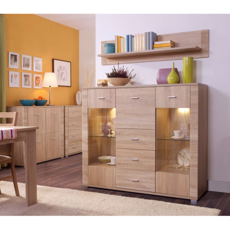 Komoda, 140cm, kombinovaná, dub sonoma, GRAND typ 8