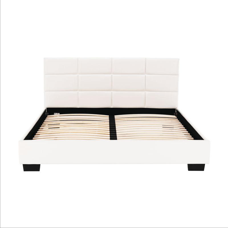 Manželská posteľ, 160x200, s roštom, biela textilná koža, MIKEL