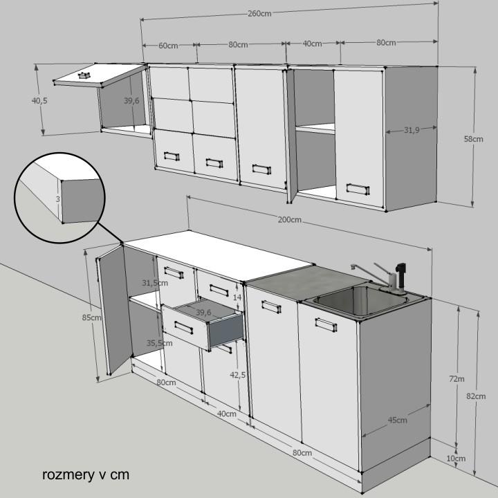Moderná kuchynská zostava, 260cm, dub sonoma, biela, PROMO