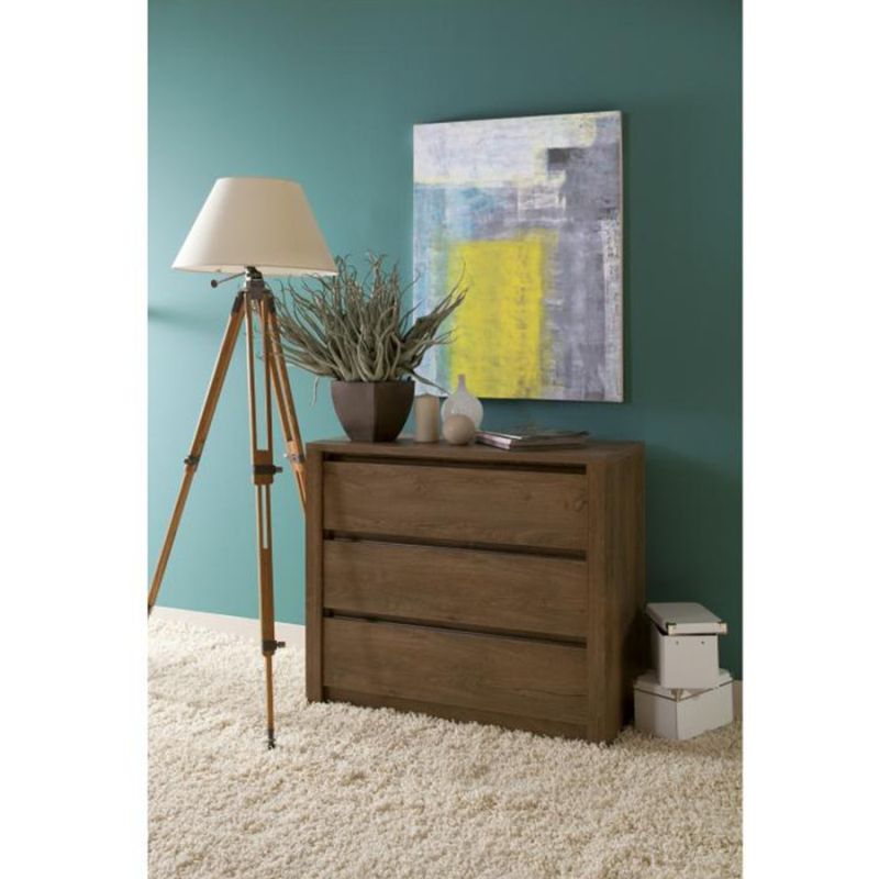 Komoda, 90cm, 3-šuplíková, tmavý dub lefkas, MONTANA K3S