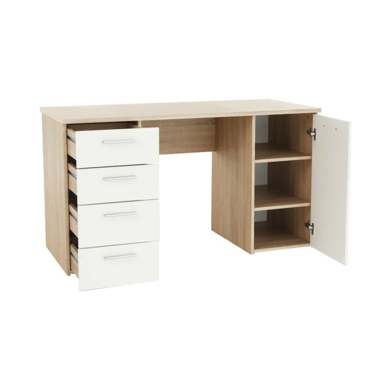 PC stôl, 137x60cm, dub sonoma, biela, EUSTACH