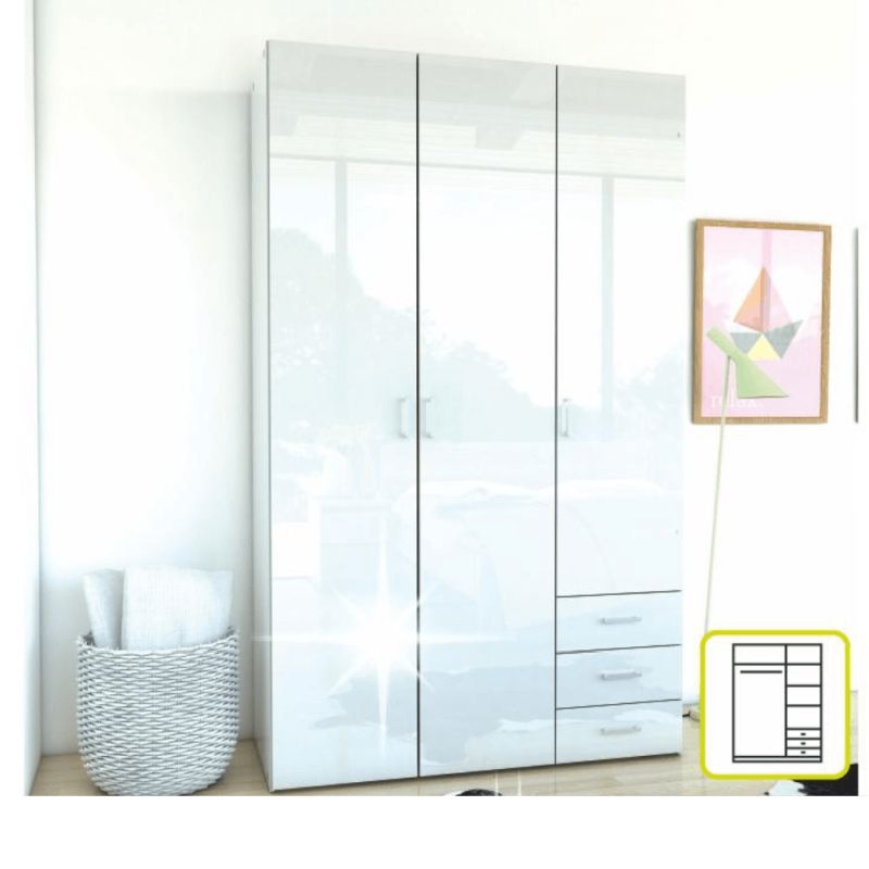 Skriňa, 116cm, kombinovaná, biela, vysoký lesk, GWEN 70427