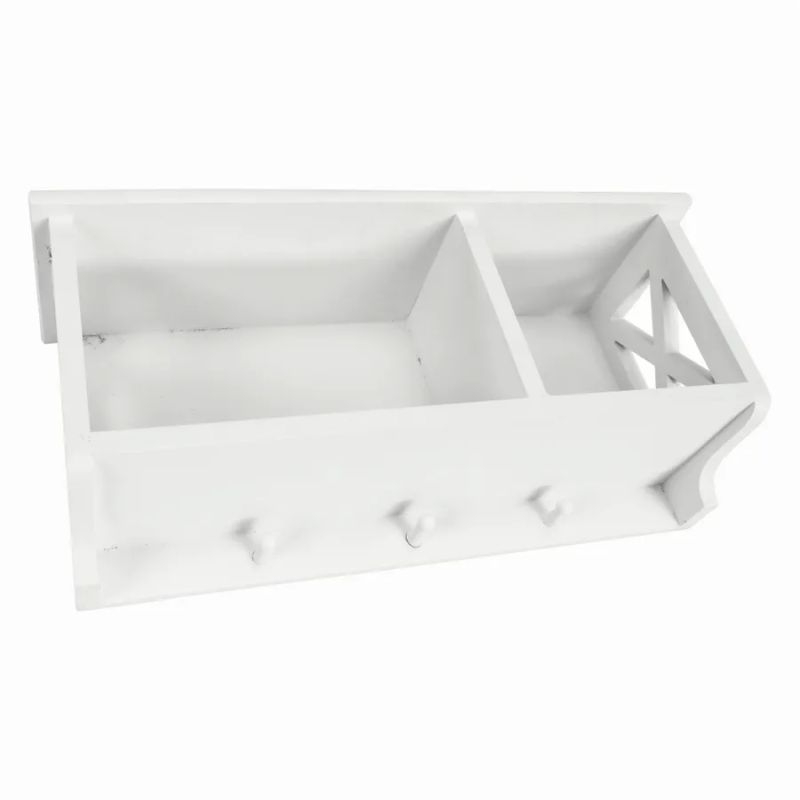 Polica, 55cm, drevo, prútie, biela, RAFAELLO