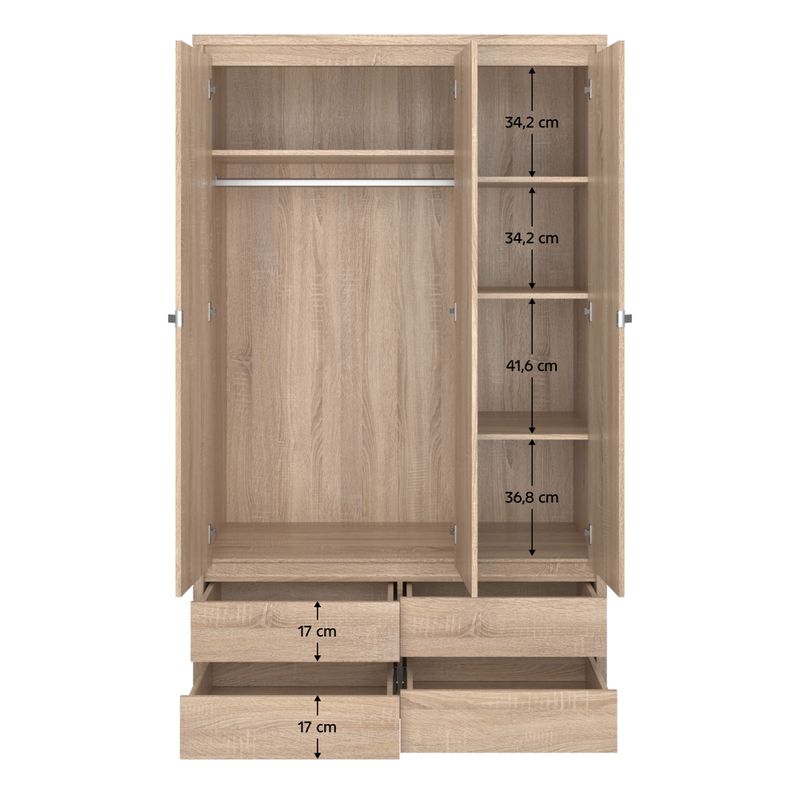 Skriňa, 127cm, kombinovaná, dub sonoma, zrkadlo, NORTY TYP 1 3D4S