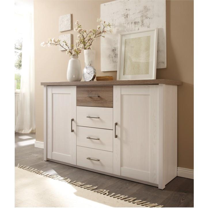 Komoda, 150cm, pínia biela, dub sonoma truflový, LUMERA