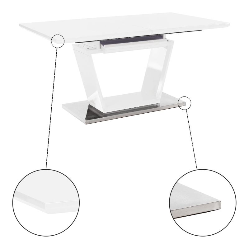 Jedálenský stôl, 160x90cm, rozkladací, MDF, biely lesk, PERAK