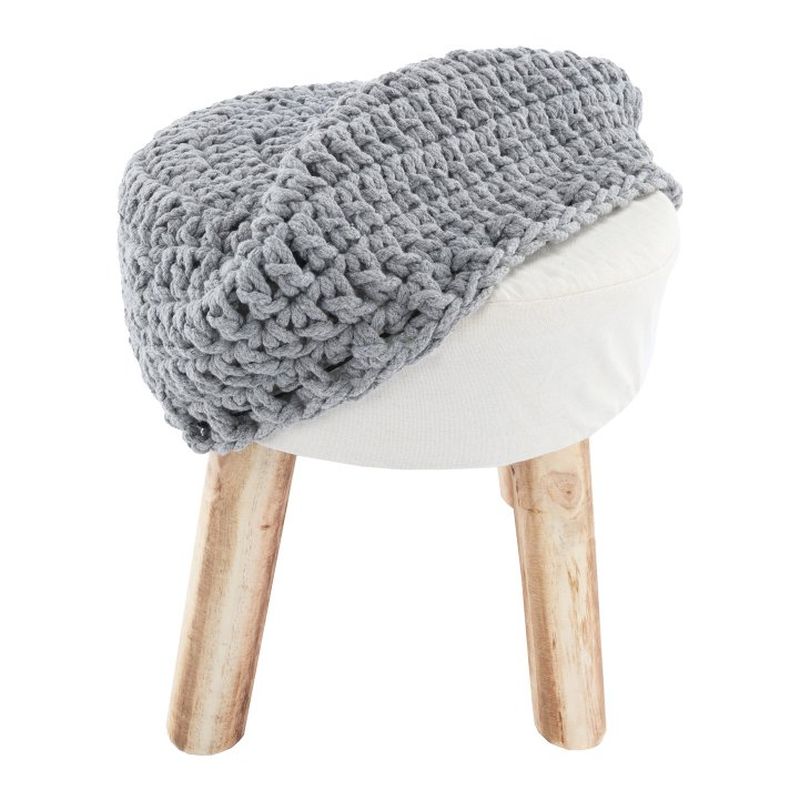 Taburet, 33cm, sivá vlna, drevo prírodné, NAIDA