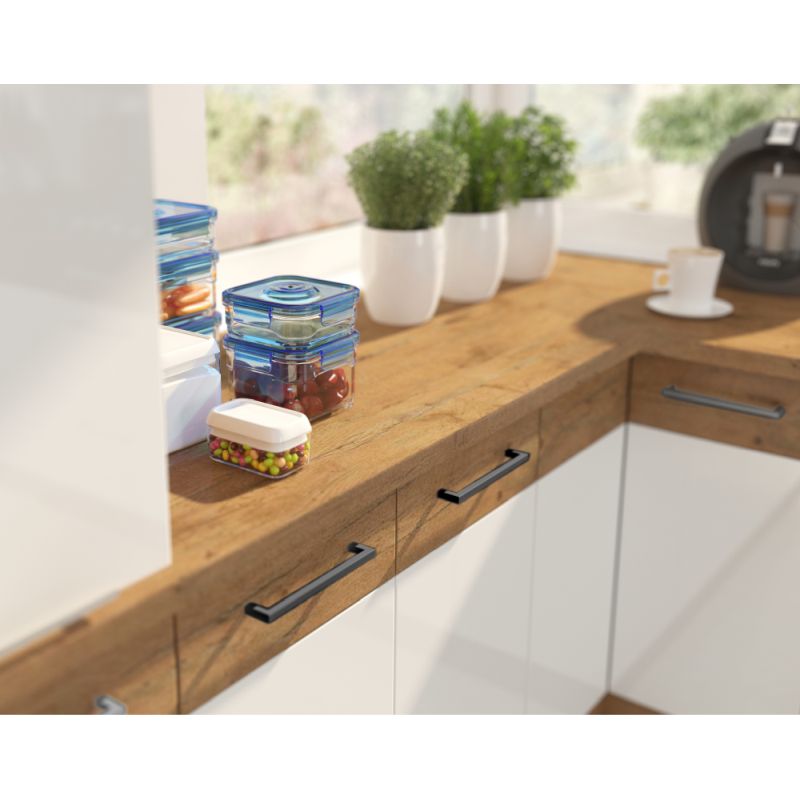 Vysoká skrinka na rúru, 60cm, biely lesk, dub lancelot, VEGA 60 DPS-210 3S 1F