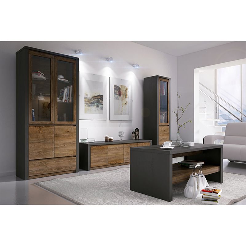 Skriňa, 166cm, kombinovaná, dub lefkas tmavý, smooth sivý, MONTANA S3D