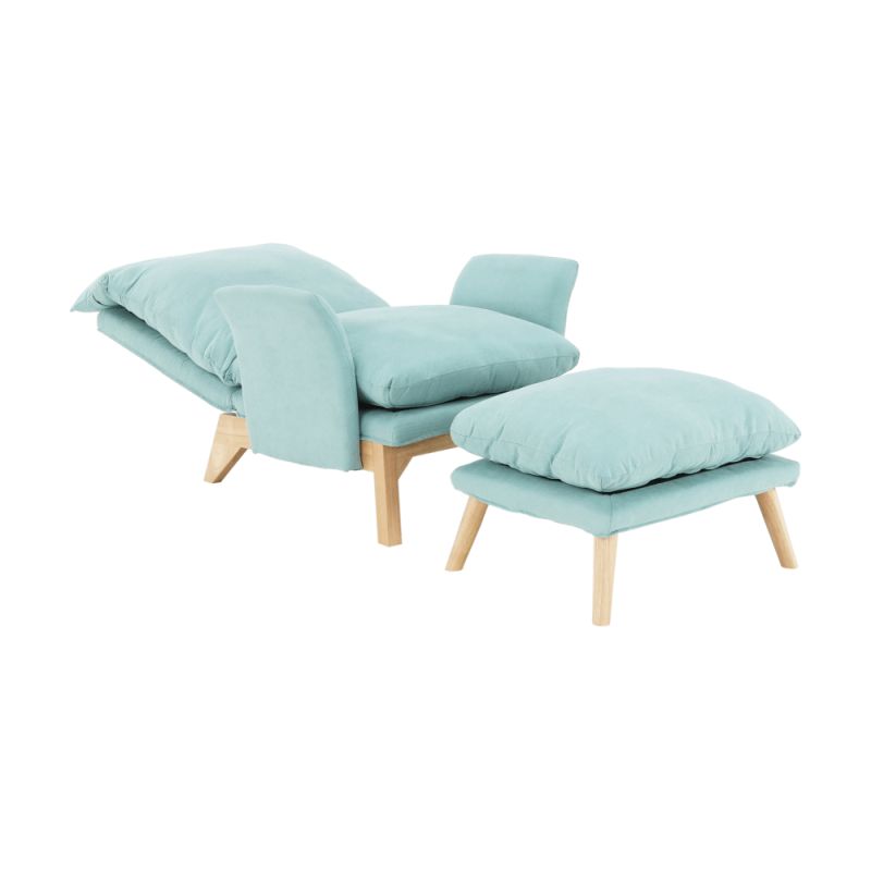 Kreslo s podnožou, prírodné drevo, mentolová látka, ZANDER