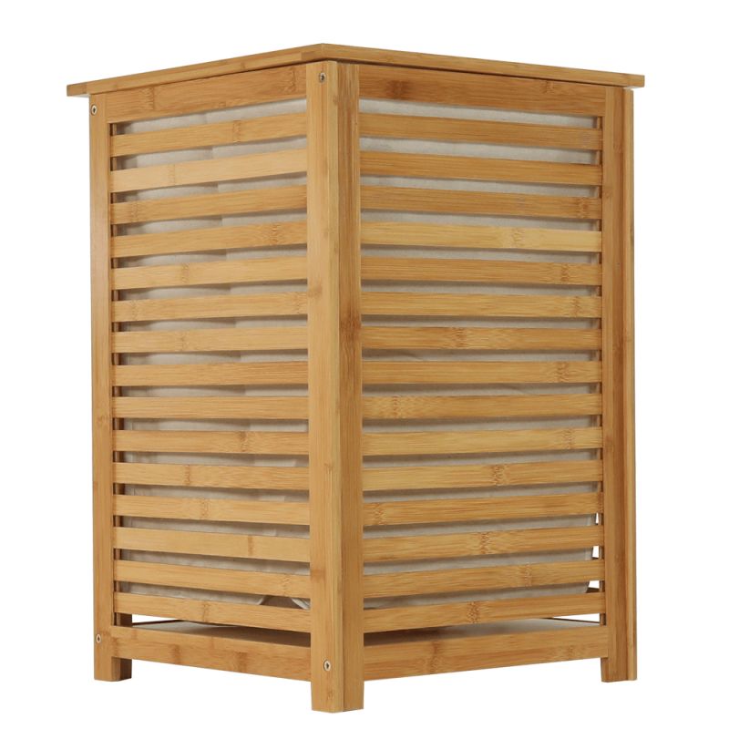 Kôš na bielizeň, 40cm, bambus prírodný, béžová látka, BASKET