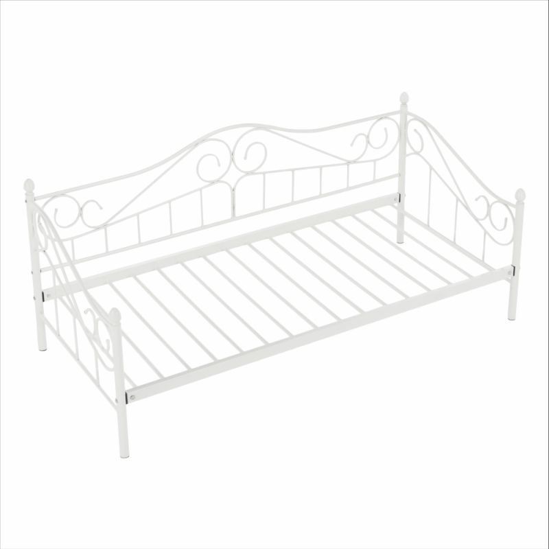 Kovová posteľ, 90x200, s roštom, biela, DAINA