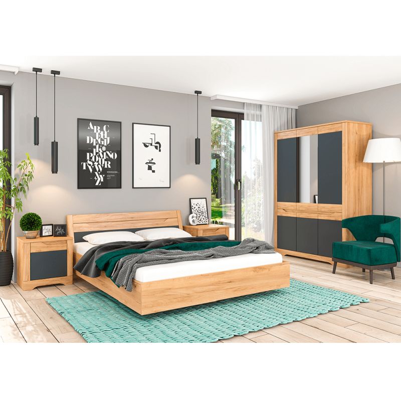 Nočný stolík, 55cm, dub craft zlatý, grafit sivý, ľavý, FIDEL X1