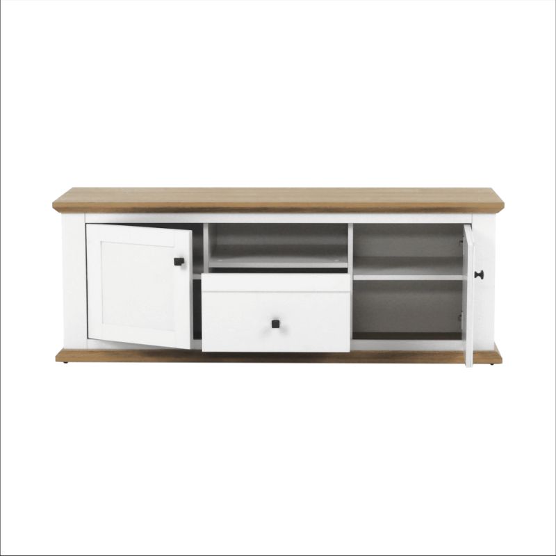 RTV stolík, 150cm, biely, dub grand, LEON MZ15