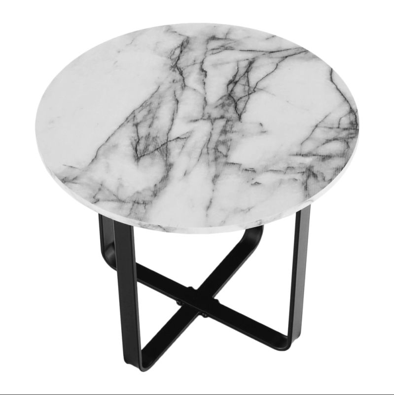 Konferenčný stolík, 60x60cm, biely mramor, čierny kov, SALINO