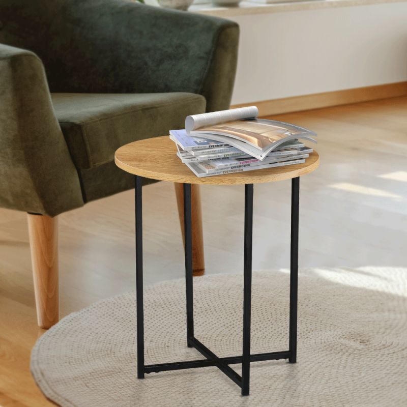 Príručný stolík, 40x40cm, dub, čierny kov, IMSAR