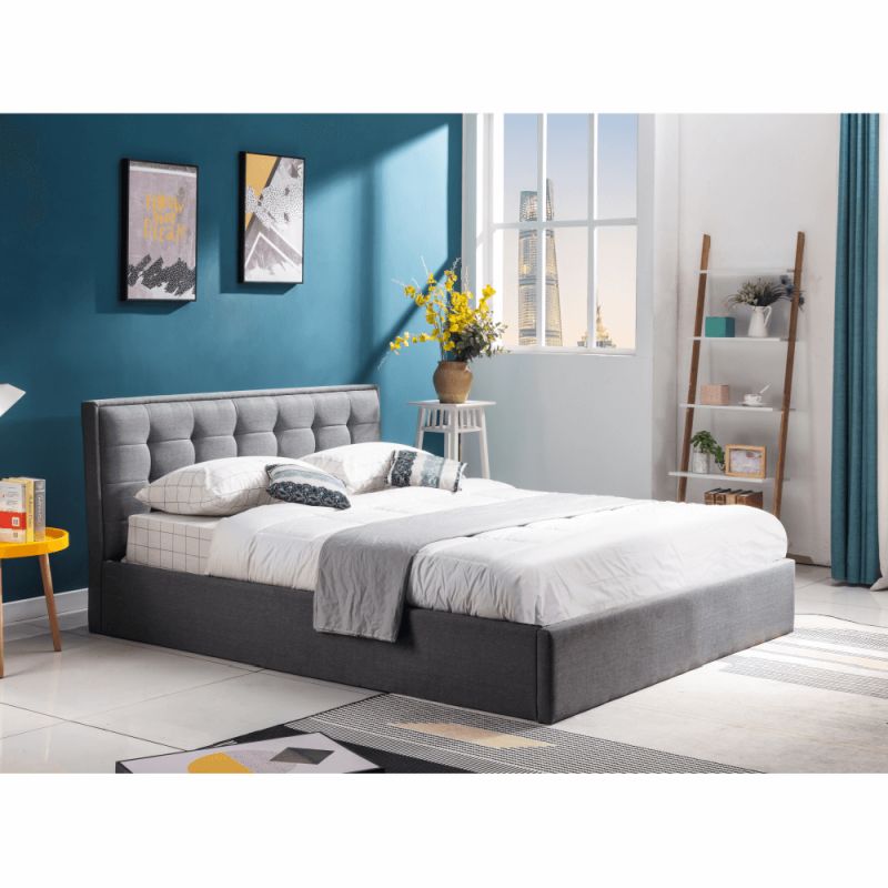 Manželská posteľ, 160x200, s roštom, sivá látka, ELSIE