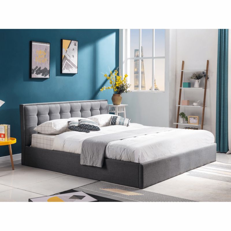 Manželská posteľ, 180x200, s roštom, sivá látka, ELSIE