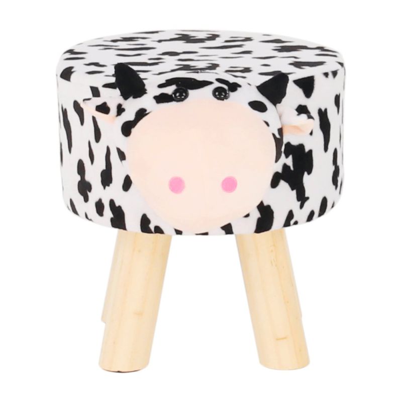 Taburet v tvare kravičky, 47cm, látka biela a čierna, prírodný, MOLLY