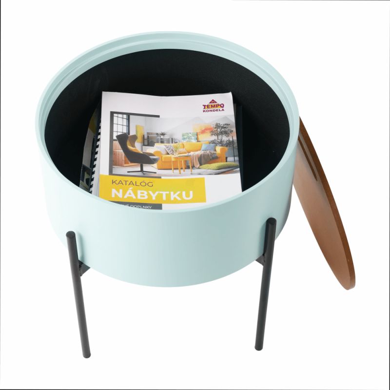 Príručný stolík, 38x38cm, neo mint, prírodný, čierny, MOSAI