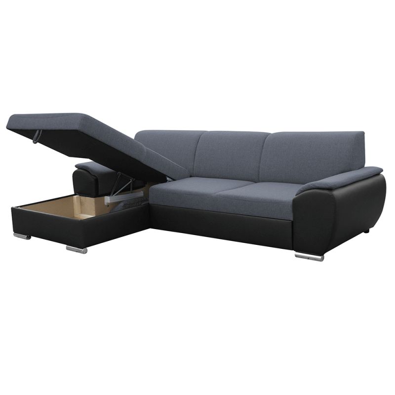 Sedacia súprava, ekokoža čierna, látka tmavosivá, ľavá, EMILY ROH MALÝ