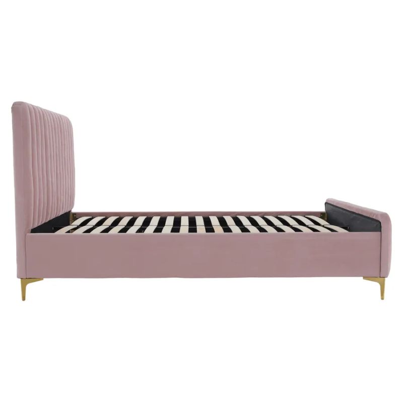 Posteľ, 140x200, s roštom, ružová, látka, KAISA