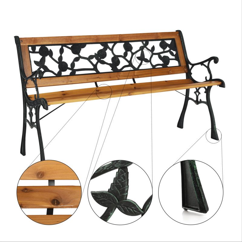 Záhradná lavička, 126cm, kov čierny, masív prírodný, FAIZA