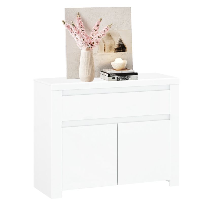 Komoda, 106cm, kombinovaná, biely lesk, LINDY 2D1S
