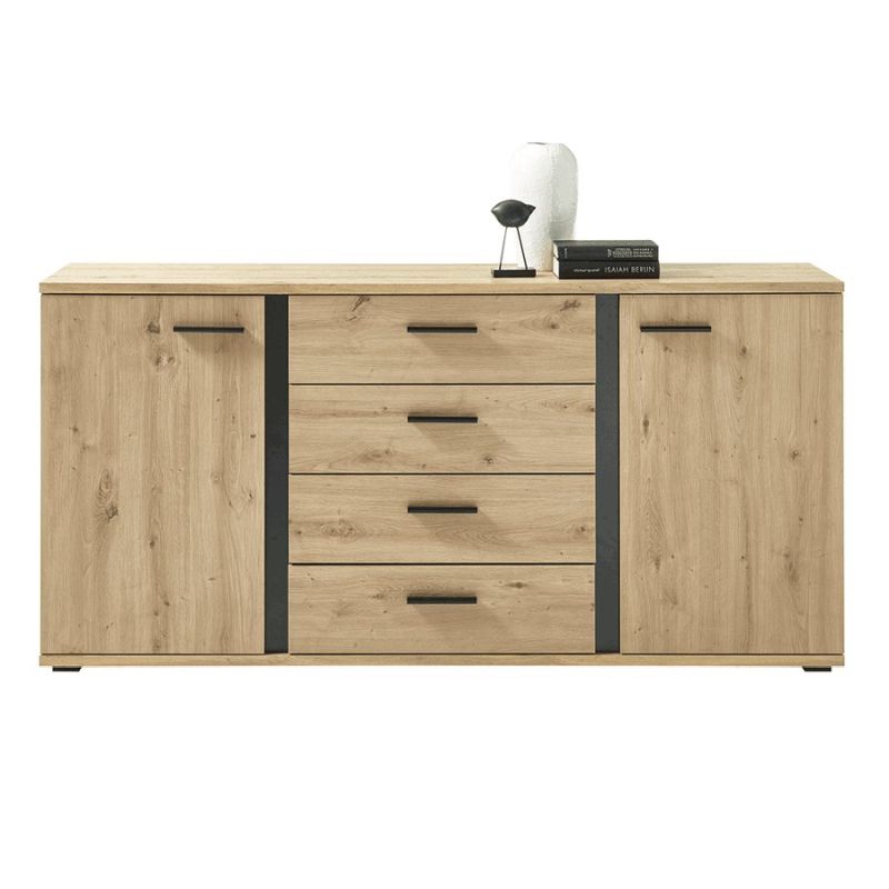 Komoda, 170cm, kombinovaná, dub artisan, čierna, KANODE