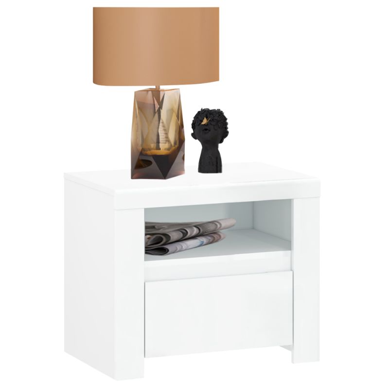 Nočný stolík, 60cm, biely lesk, LINDY 1S