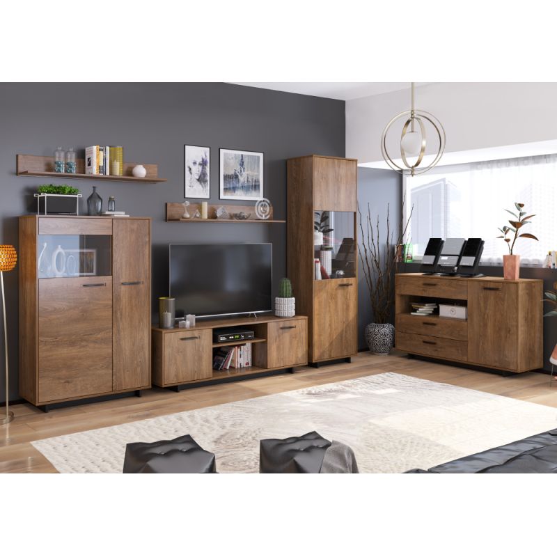 Komoda, 158cm, kombinovaná, dub bolzano, čierna, DELIS K