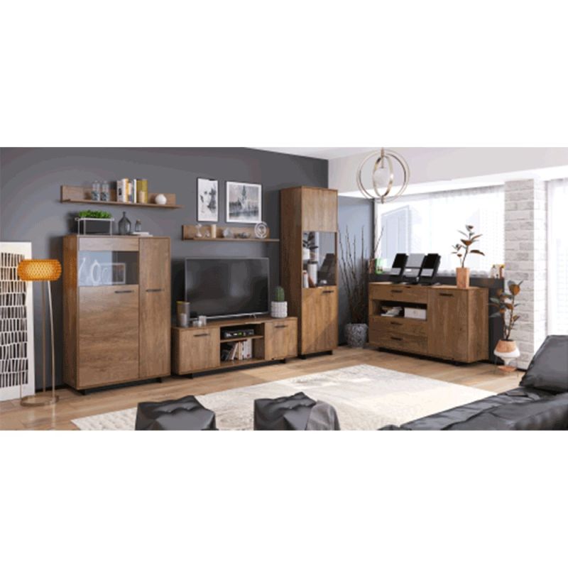 Komoda, vitrína, 89cm, dub bolzano, čierna, pravá, DELIS C2