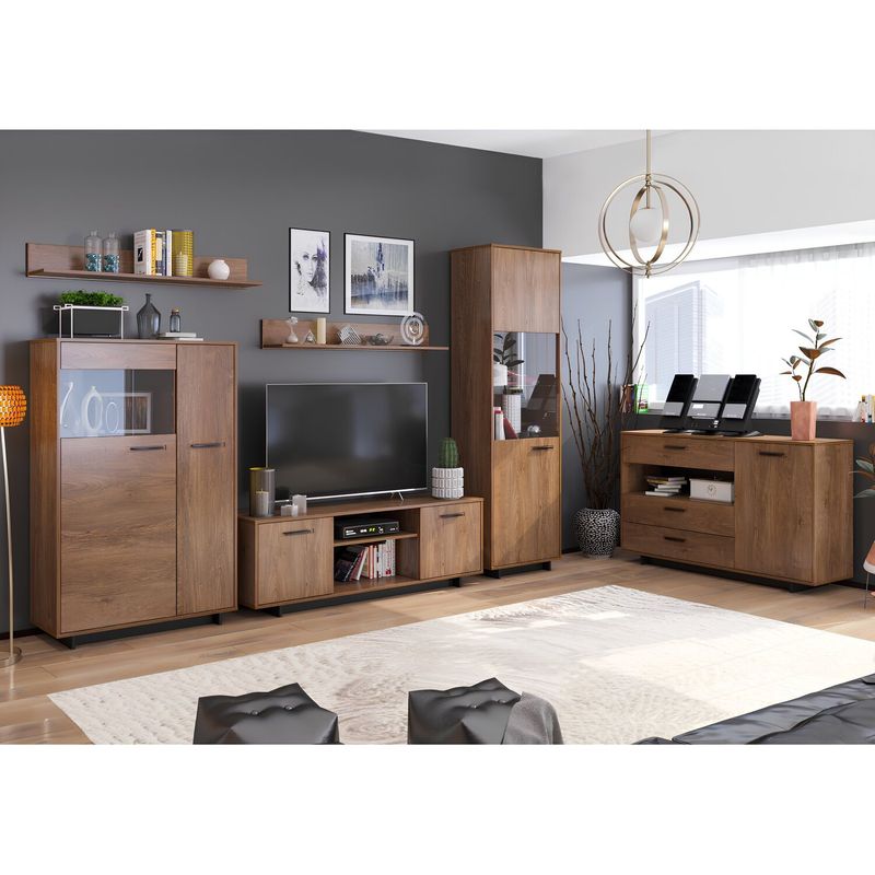 Vitrína, regál, 59cm, dub bolzano, čierna, ľavá, DELIS R1