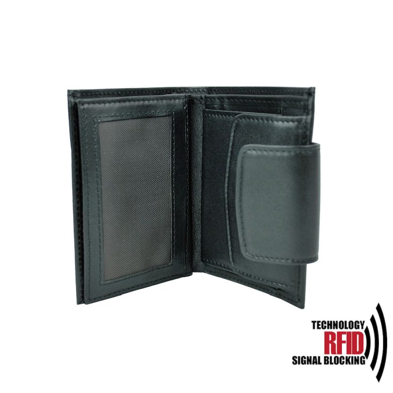 Kožená RFID peňaženka vybavená blokáciou RFID / NFC, čierna farba č.8211