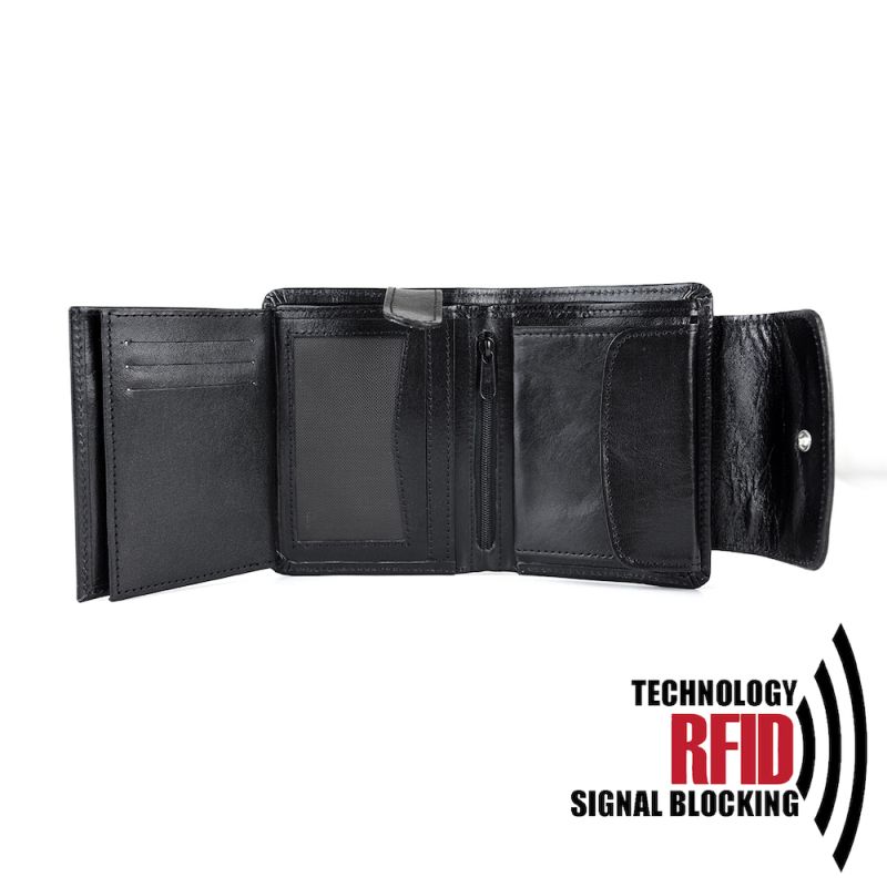 Kožená RFID peňaženka vybavená blokáciou RFID / NFC, čierna farba č.8511