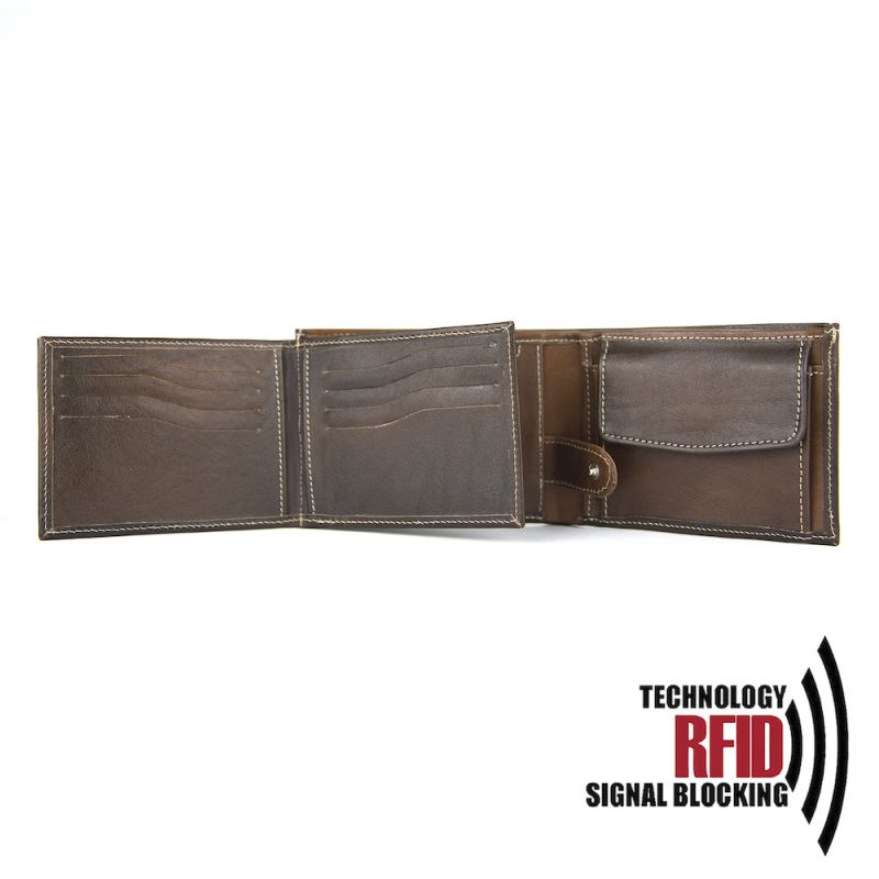 Kožená RFID peňaženka vybavená blokáciou RFID / NFC, svetlo hnedá farba č.8552, ručne tieňovaná