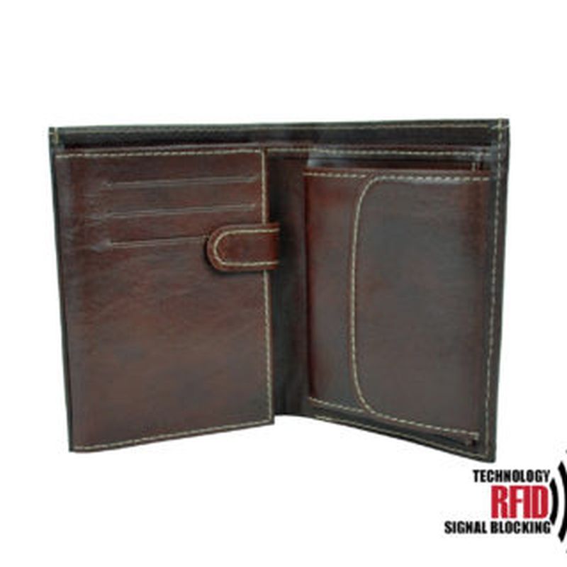 Kožená RFID peňaženka vybavená blokáciou RFID / NFC, tmavo hnedá farba č.8560
