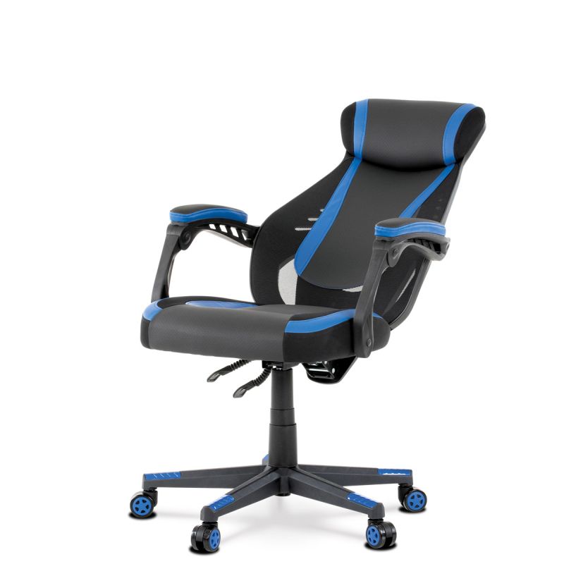 Herné kreslo, čierna, modrá, ekokoža, 130 kg, KA-Y213 BLUE
