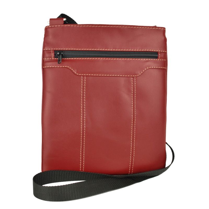 Crossbody kožená taška s dekoračným prešívaním v červenej farbe