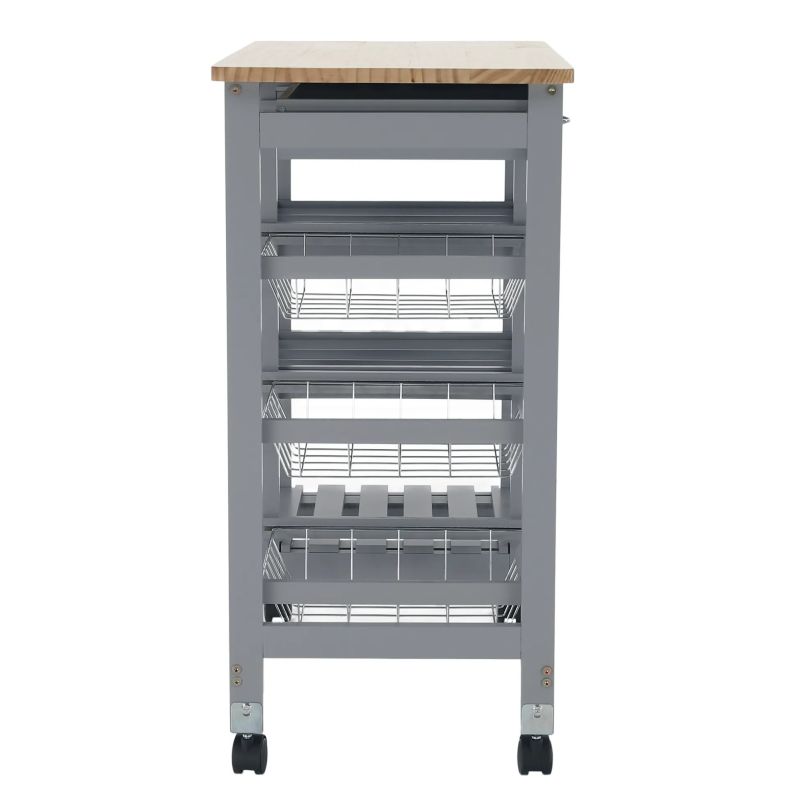 Servírovací vozík, 67cm, sivý, prírodný, BARABE