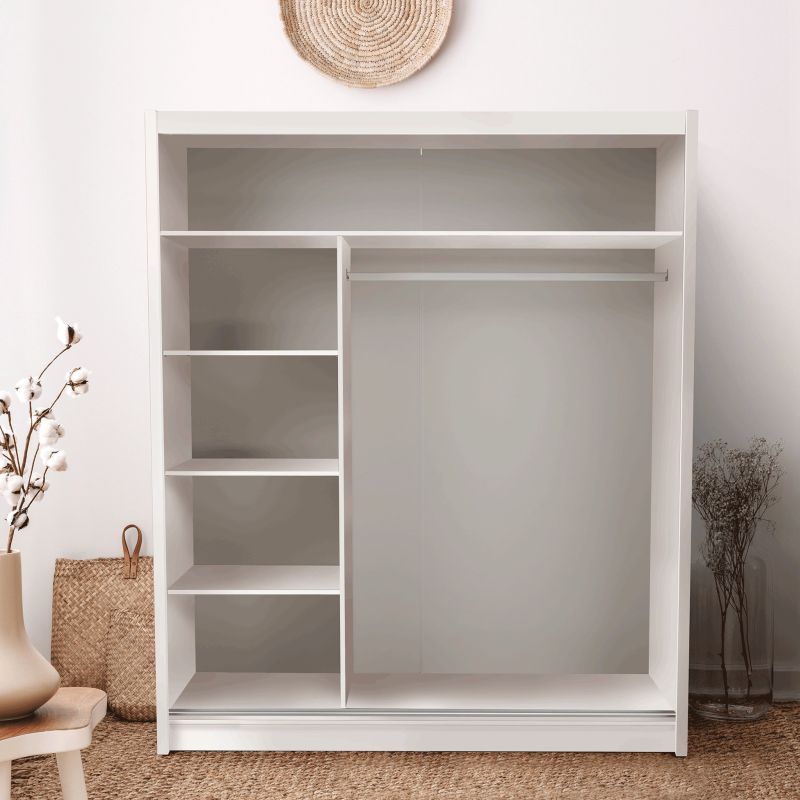 Skriňa, 180cm, kombinovaná, biela, zrkadlo, LOW