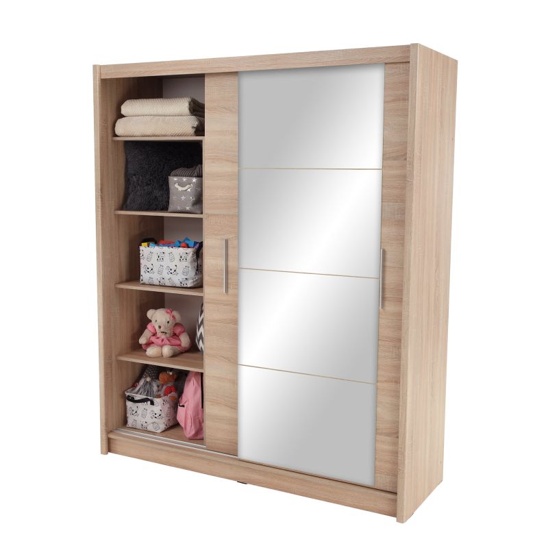 Skriňa, 180cm, kombinovaná, dub sonoma, zrkadlo, LOW