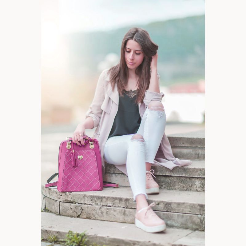 Luxusný kožený ruksak z pravej hovädzej kože č.8668 vo farbe Fuchsia