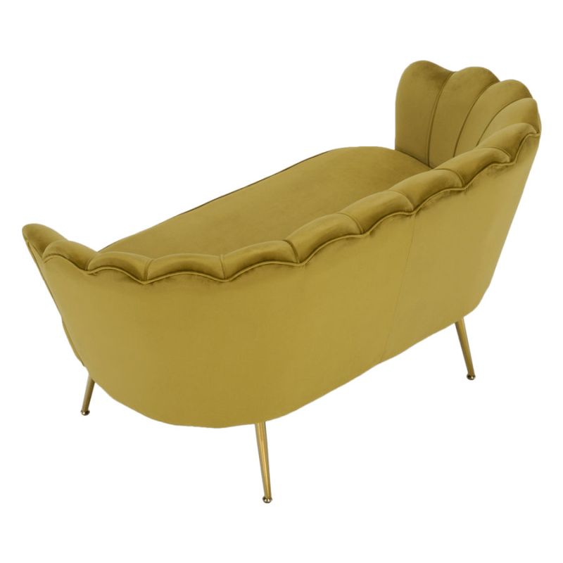 Lavica, Art-deco, nohy gold chróm, horčicová látka, NOBLIN