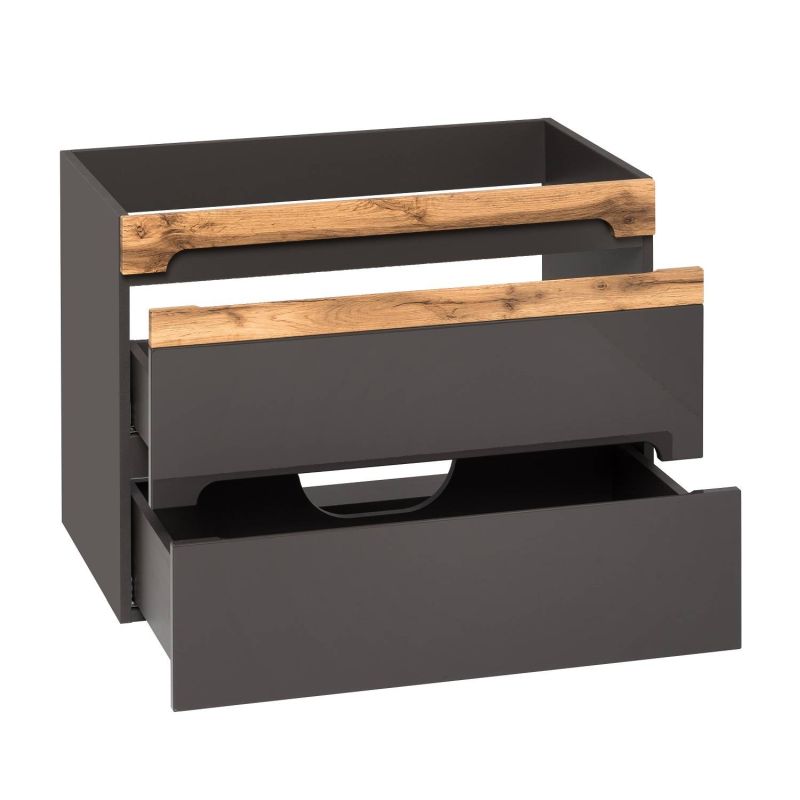 Skrinka pod umývadlo, 80cm, sivá, lesk, dub wotan, GALAXY GRAFIT 824