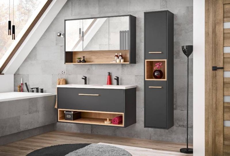 Skrinka so zrkadlom, 60cm, sivá, dub artisan, BORNEO COSMOS 840