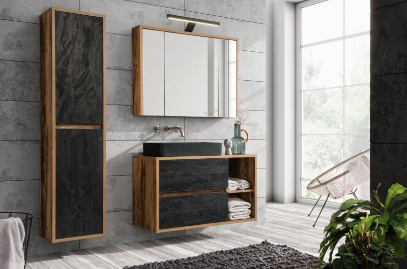 Skrinka pod umývadlo, 100cm, tmavý betón, dub hunton, HAMPTON 824