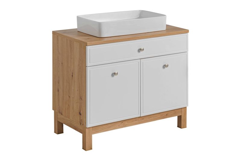 Skrinka do kúpeľne, 90cm, dub artisan, biela, SAMOA 852